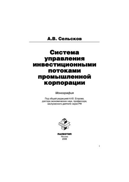 Система управления инвестиционными потоками промышленной корпорации — Анатолий Сельсков