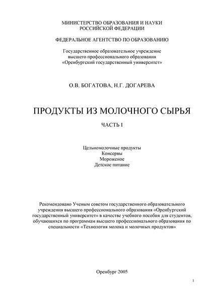 Продукты из молочного сырья. Часть 1. Цельномолочные продукты. Консервы. Мороженое. Детское питание - О. В. Богатова