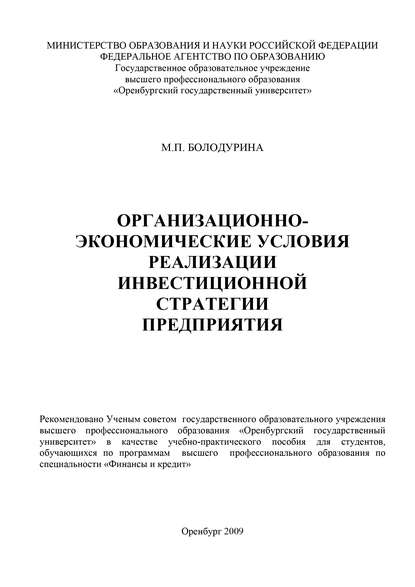 Организационно-экономические условия реализации инвестиционной стратегии предприятия - М. Болодурина